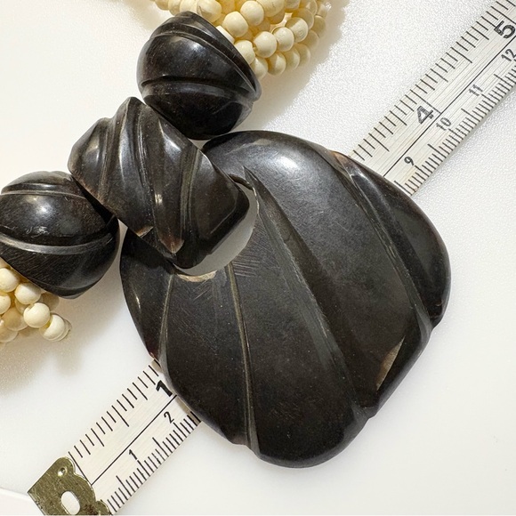 Vintage Gerda Lynggaard Bone Bead Multi-strand Ivory Dark Brown Black Necklace - Picture 7 of 16